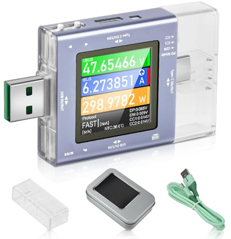 diymore Testeur de courant USB 1,44 LCD 2 en 1 multimètre numérique 2 en 1, voltmètre, capacité de puissance, résistance interne du fil, compteur de puissance avec mesure des courbes