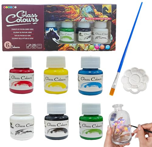 Nurila Keramik Bemalen Set,6 Stück 25ml Porzellanfarbe + 1 Pinsel + 1 Palette,Porzellanfarbe Spülmaschinenfest,Glass & Porcelain Classic Set Für Keramik Farbe, Glasfarbe, Metall,Porzellan