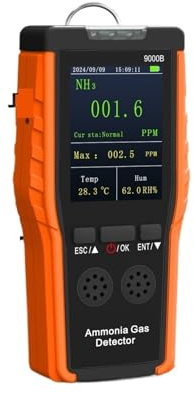 Detector de Gas, Detector de Gas Recargable BT-9000B amoníaco 0 a 100 ppm, analizador NH3 con Pantalla LCD, Alarma Dual, Temperatura y Humedad para el Trabajo, el hogar