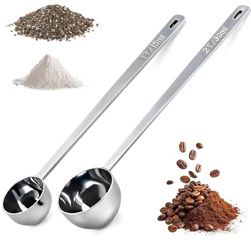 UCFBWO Messlöffel Edelstahl Set, Langer Griff 15ml & 30ml