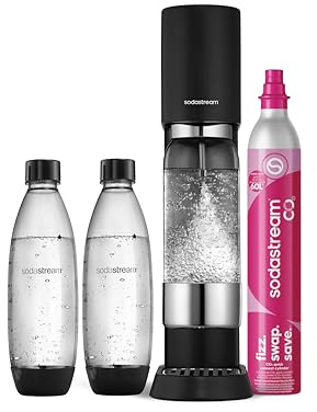 Sodastream Ensō – Machine à eau pétillante avec système CO₂ Quick Connect, cylindre de gaz 60L, 3 bouteilles 1L sans BPA et chiffon de nettoyage inclus, noire