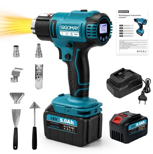 Décapeur Thermique sans Fil 18V avec Batterie 5.0Ah 6 Vitesses 50-550°C