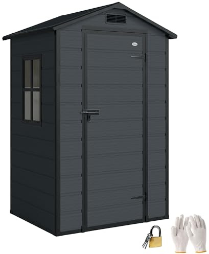 Outsunny Casetta da Giardino 1.09m² in PP con Pavimento Grigio Scuro | Alluminio, Porta Bloccabile, Prese d'Aria, Finestra, Tetto Inclinato, Guanti, Capanno Porta Attrezzi