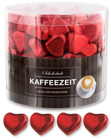 Günthart 150 Stück rote Schokoladen Herzen mit Nougatfüllung Nougatcreme Kaffeezeit Schokoladenherzen rot San Marino, Give away rote Herzen aus Schokolade Kaffeezeit (1,2 kg)