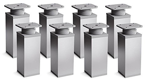 Sossai Piedini regolabili per mobili, set 8 pezzi, H 80 mm, alluminio, design moderno, profilo quadrato, modello MFV1, per armadi, comò