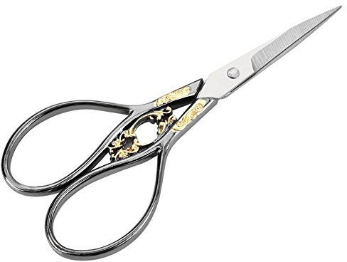 ASHATA Vintage antike Schere, Europäisches klassisches Retro Edelstahl Antike Nähschere Schere,Vintage Antik Handwerk Nähen Schneider Schere Handwerk DIY Nähzubehör(Schwarz mit Goldmuster)