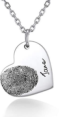 Custom4U Damen Halskette 925 Silber/Edelstahl Fingerabdruck Herzanhänger Kette Personalisierte Anhänger mit Wunschetext Gravur Baby Palmendruck Fußabdruck Memorial Kette für Geburtstag Weihnachten