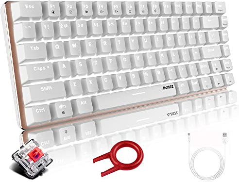 Hoopond AK33 Mechanische Gaming Tastatur,weiße LED-Hintergrundbeleuchtung,USB-Kabel,82 Tasten,kompakte mechanische Tastatur mit Anti-Ghosting-Tasten für Gamer und Schreibkräfte (roter Schalter,weiß)