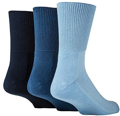 IOMI Footnurse - 3 Pack Unisex Extra Wide Bamboo Diabetic Socks | 4 Sizes | For Swollen Feet & Legs | Smooth Toe Seam | Cushioned Foot (9-11 UK, Blue)