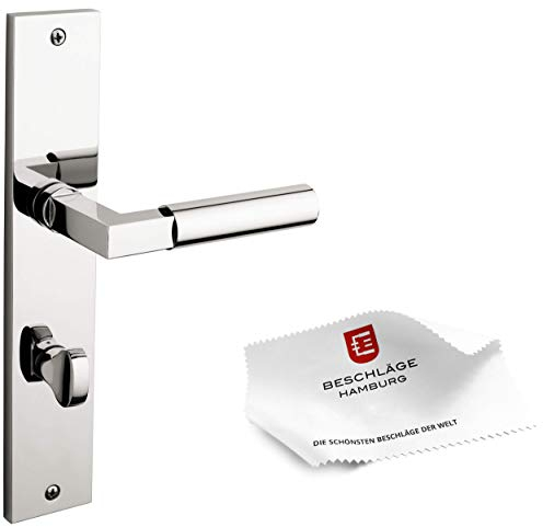 Beschläge Hamburg Türgriffe Türbeschlag GRO PRIME 20-04ZAMAK MPN PVD WC - Türklinken mit WC/Bad Langschild für Zimmertüren — Türdrücker für Innentüren, Nickel poliert PVD beschichtet
