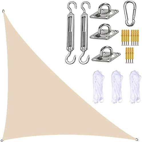 BXFUL Garden Sail Canopy, Triangle Sun Sail Shade with Fixing Kit, 3 Ropes, Waterproof, UV Block, Right Angle Garden Shade Sails Sunshade Awnings for Outdoor Patios (Beige,3m x 4m x 5m)