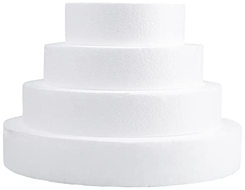 Hedume Set of 4 Round Cake Dummy, 4 Sizes Foam Dummies, 6-12 Inches for Decorating and Wedding Display