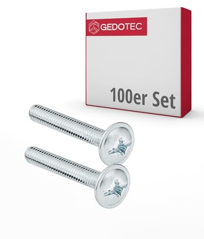 Gedotec Viti per mobili M4 in acciaio zincato - H10644 | 100 pezzi - Viti per maniglie di mobili | Connettori per mobili - M4 x 15 mm