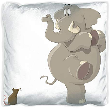Wallario Dekokissen 40 x 40 cm mit schwarzer Rückseite, Elefant erschrickt vor Maus, Kuschelkissen mit weicher Plüsch-Oberfläche