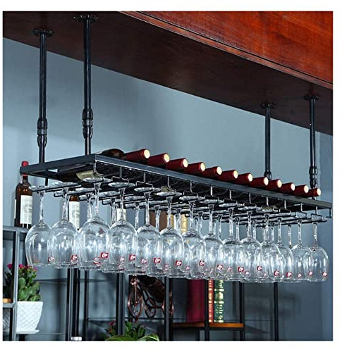 MAKIVI Portabottiglie Sospensione a Soffitto Portabottiglie per Vino Bar Moda Porta Bicchieri da Vino Portacalice Stile Europeo J1011, Nero, L80×L30cm Marriage