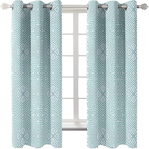 Homxi Küche Gardinen Blickdicht 2er Set,2 x 132W x 244H cm,Blickdichter Vorhang Schlafzimmer Hellblau Geometriemuster Vorhänge Ösen