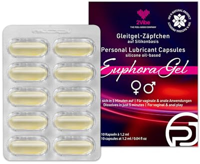 2Vibe EuphoraGel Personal Lubricant Capsules, Discreet Suppository Format, Silicone-Based, Premium Sexual Enhancement 10 Count (10 x 1.2 ml)