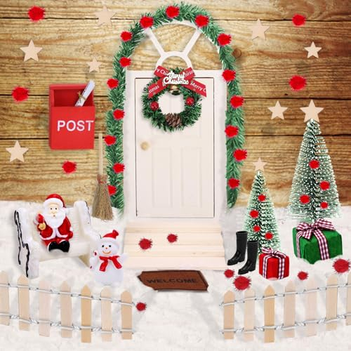 Meetory 95 Stück Wichteltür Set, Weihnachtswichtel Set, Wichteltür Komplettset Wichtel Zubehör Weihnachten für Weihnachtsdekoration, Zimmer Dekoration für Weihnachten, DIY Geschenk für Menschen