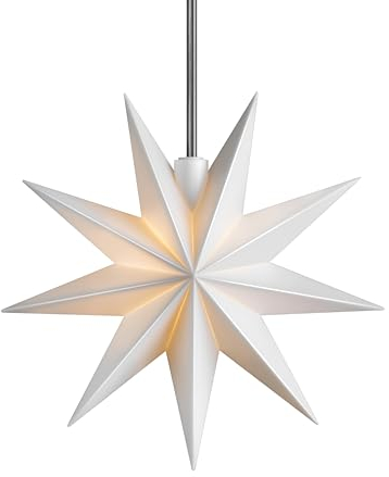 Leuchtender 3D LED Stern Ø 11,5 cm Weihnachtsstern 9 Zacken Batterie Ministern Innen mit Timer Kunststoff Stern klein Leuchtstern Fenster Deko für innen Indoor (weiß)
