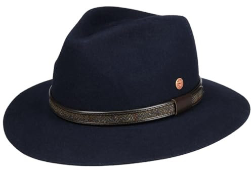 Mayser Gedeon Traveller Haarfilzhut Filztraveller Travellerhut Filzhut Damen/Herren - Made in The EU mit Futter, Lederband Winter Herbst-Winter - M (56-57 cm) blau