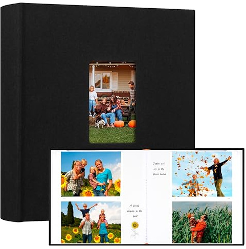 Aevdor 240 Pockets 4x6 Photo Album with Writing Space, Large Capacity Photo Album 4x6 Holds 240 Photos, Linen Cover Acid Free Photo Book with Memo for Baby Family Anniversary Wedding Pictures, Black