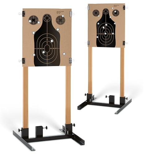 Modern Innovations (2 Pack) Steel Target Stand Base for Paper Silhouette Shooting Targets, 8” - 24” Adjustable Width, USPSA/IPSC - IDPA Practice, Includes 2 Cardboard Targets for Shooting