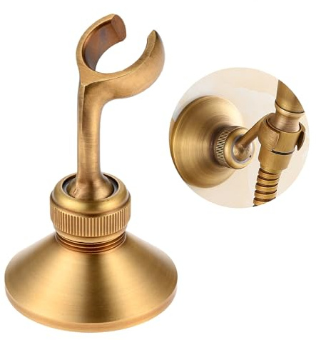 DRELD Support de douche vintage, support de douche réglable à 360° en laiton avec vis et extension, support de douche rétro pour pommeau de douche à main de salle de bain (doré, montage avec trou de