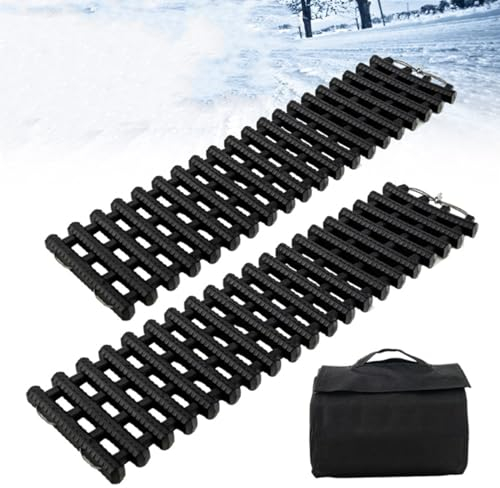 GYMAX 2er-Set Traktionshilfe Anfahrhilfe, Auto Anfahrhilfe aus TPR mit Aufbewahrungstasche, Traktionsmatte Gleisanlage für Sand, Schnee, Eis & Schlamm, Rutschfeste Matte für meiste Fahrzeugtypen (M)