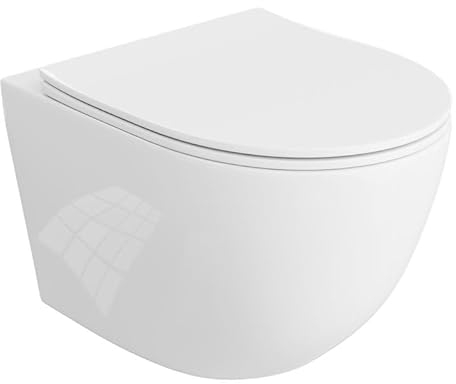 LAVITA WC da parete Sinto sospeso con abbassamento automatico e cerniere in metallo, senza bordi, 365 x 490 x 395 mm, bianco lucido