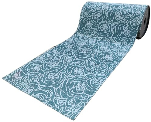 SalGiu Tappeto Cucina al Metro Fantasia Floreale Rosa Stilizzata Passatoia Antiscivolo Lavabile Gommato Pvc (2,5 Metri, Tiffany)