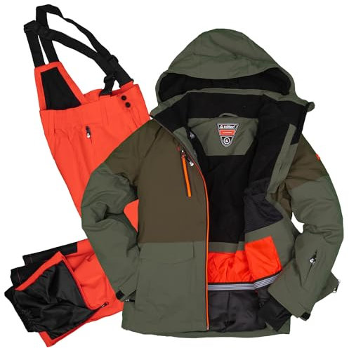 Killtec Jungen Skianzug Größe 152 wasserdicht 10.000 mm Wassersäule - Skijacke oliv, schwarz - Skihose orange