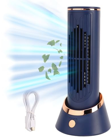 Yunir Ventilador de Escritorio de Torre sin Aspas, Ventilador de Mesa Eléctrico Portátil de Amplio Rango de 3 Velocidades para Dormitorio, Cocina, Oficina, Negro