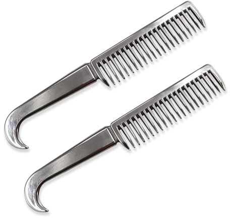 Bohue 2Pcs Aluminum Alloy Horse Comb Mane Tail Pulling Comb Metal Horse Grooming Tool Smooth Surface Durable Metal Polishing Horse Comb for Horse