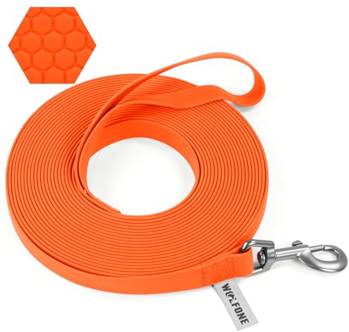 Wolfone Schleppleine 15m für Hunde，Orange | Wasserdicht, Lange Rückruf, Anti-Rutsch-Griff, Heavy Duty robuste Ausbildung, Outdoor-Aktivitäten