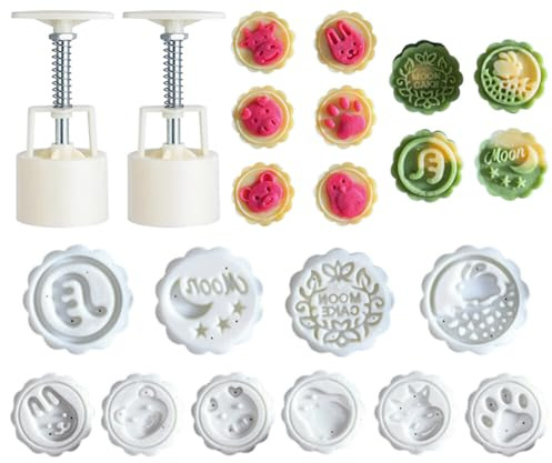 50g Mooncake Press Mould,Asudaro 14 Pcs Mooncake Mould Set,3D Flowers Hand Pressure Fondant Dessert Moon Cake Mould,Suitable for Family Parties and Outdoors