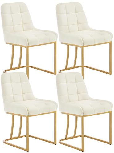 WOLTU Set med 4 moderna köksstolar, matsalsstolar med ryggstöd, utan armstöd, Stoppad stol sminkstolar med gyllene metallben, sammet EZS32 sz-4 kräm