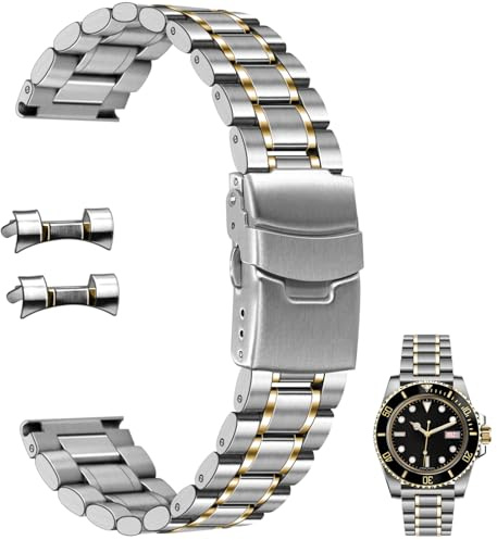 Juntan 20 mm 22 mm rostfritt stål klockarmband böjd ände rak ände för män kvinnor metall klockarmband armband snabbkoppling ersättningsarmband med dubbelt viklås silver, 22mm, Rostfritt stål, Ingen