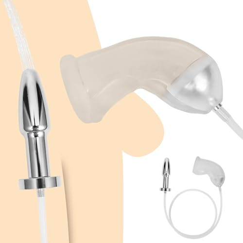 Qhysin Analplug Analreinigung mit Silikon Keuschheit Penishülle SM Sex Toys Metall Hohler Butt Plug Einlauf Analdusche Urinal Piss Trichter Penis Sleeve Anal Dilatator Sexspielzeug für Männer Paare