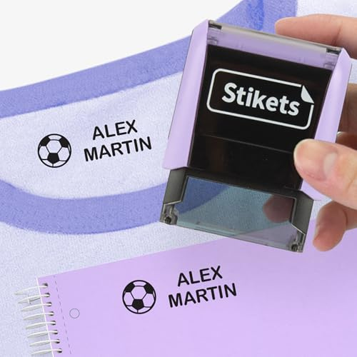Sello personalizado para ropa y objetos de niños para el cole o la guardería | Marcador con nombre permanente con iconos - Stikets (Lila pastel)