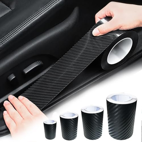 4Pcs Rolls Carbon Fibre Tapes Set - 4 Sizes 3D Car Door Sill Protector Carbon Fibre Vinyl Wrap, 16.4 Ft/Rolls Texture Effect Universal Car Accessories Scratch Protection for Vehicle Motorcycle