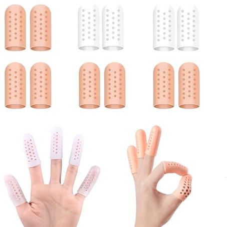 Dinghaole 12 Pcs Silicone Finger Protectors, Finger Protector Support, Breathable Finger Sleeves Finger Bandages, for Finger Cracking, Finger Callus, Finger Arthritis, Hand Eczema Protection