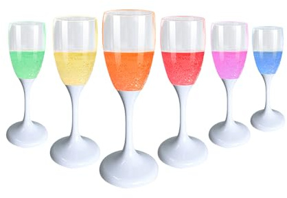 DPWELL Juego de 6 copas de champán con luz LED activadas por líquido, 120 ml, copas de vino brillantes de colores
