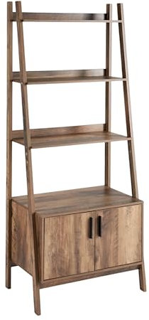 HOMELOX 2 Door 4 Tier Shelves Tall Bookcase Ladder Shelf Bookshelf Storage Display Unit