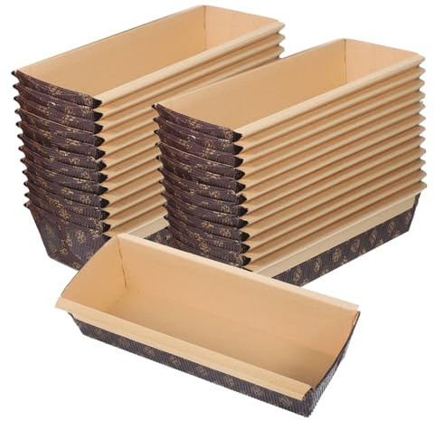 BEBEMOKO 25pcs Nonstick Paper Loaf Pans Boat-Shaped Khaki High Temperature Resistance Bakery Paper Tray for Banquet Desserts and Daily Cooking