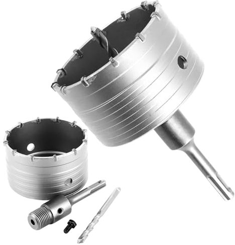 MIVIDE Corona de perforación 100 mm, juego de corona de perforación con adaptador SDS plus 110 mm y broca de centrado, corona de perforación resistente al impacto de martillo 100 mm de hormigón para
