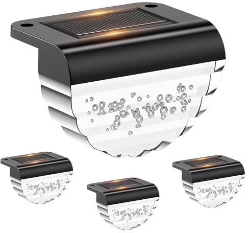 MUSUNIA Lot de 4 lampes solaires étanches pour balcon - Décoration de jardin - Applique murale d'extérieur pour terrasse, jardin et marches - Blanc chaud