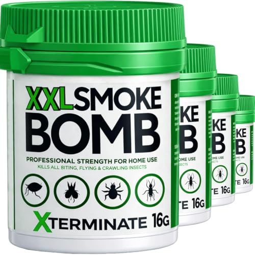 Xterminate Flea Bombs for the Home 16g Up to 550m3 Coverage per Fumer Kills Fleas Bed Bugs Carpet Moths Cluster Fly Silverfish Carpet Beetle and more XXL Smoke Bomb Fogger HSE Approved (4 x 16g)