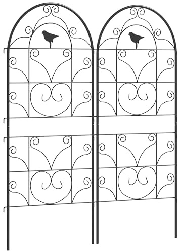 Outsunny Rankgitter Metall 2er Set zum Stecken Rostfrei 50x120 cm Schwarz | Rankhilfe mit Vogeldesign für Kletterpflanzen, Spalier für Zimmerpflanzen, Pflanzenspalier für Tomaten Blumen