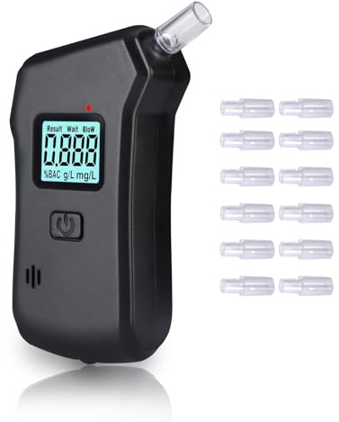 Yomshi Breathalysers, Professional Grade-Accuracy Alcohol Breathalyzer with LCD Digital Display, Upgraded Personal Alcohol Tester Includes 12 Mouthpieces for Home Party Use Black