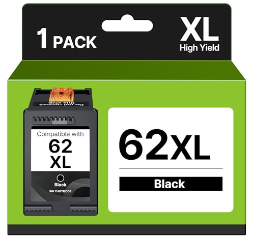 62XL Schwarz Druckerpatronen Kompatibel für HP 62 XL Patronen 62 62XL Schwarz Tintenpatrone Ersatz für HP Envy 5540 5640 7640 5544 5545 5548 5646 OfficeJet 5740 5742 5744 200 250 (1 Pack, Schwarz)